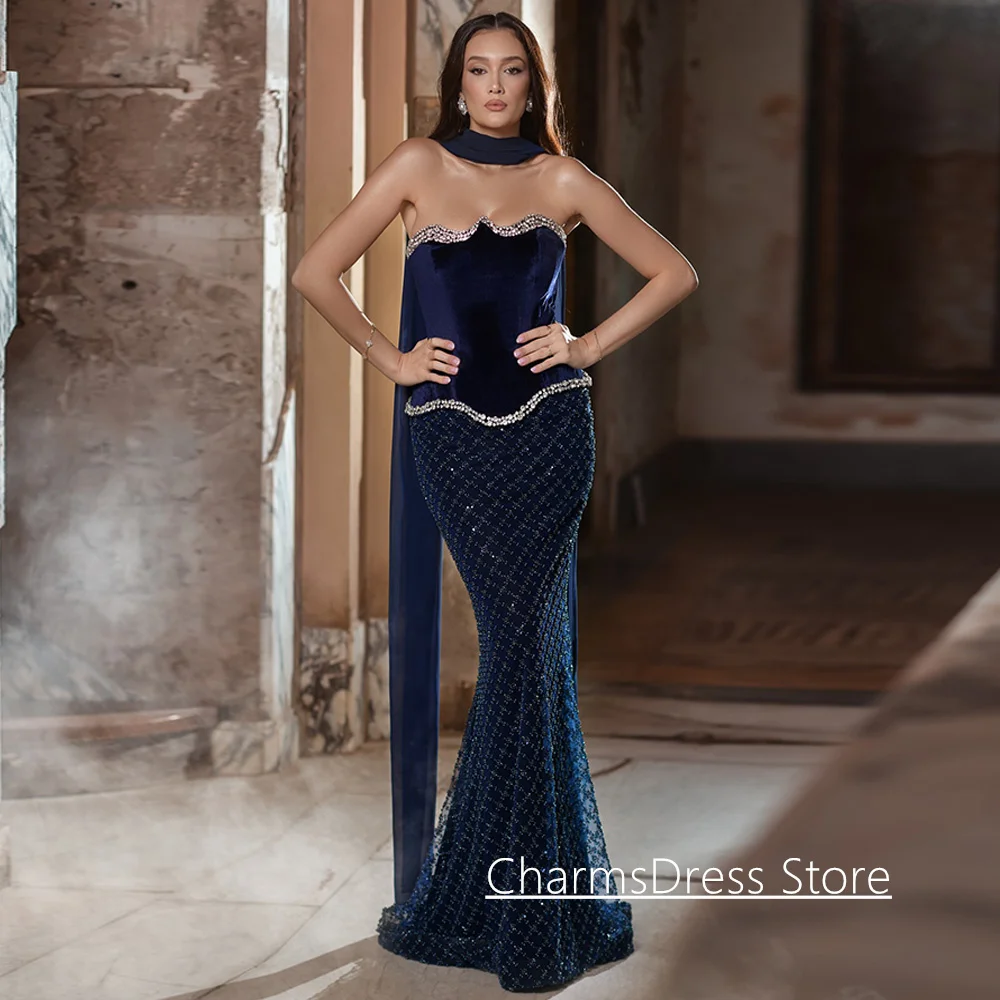 

Вечернее платье русалки по индивидуальному заказу без бретелек без рукавов с шалью, расшитое бисером и блестками, платья для торжественных случаев, платья для выпускного вечера