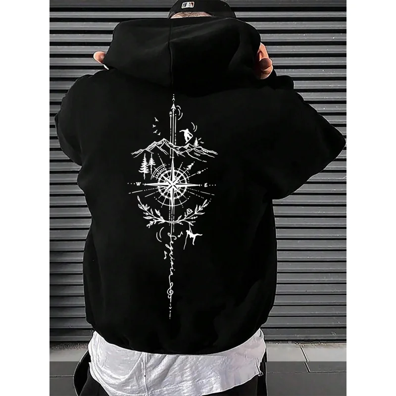 Nueva sudadera con capucha estampada “Adventure Melody” para hombre, con cordón y bolsillo tipo canguro, cómoda y de buen ajuste.