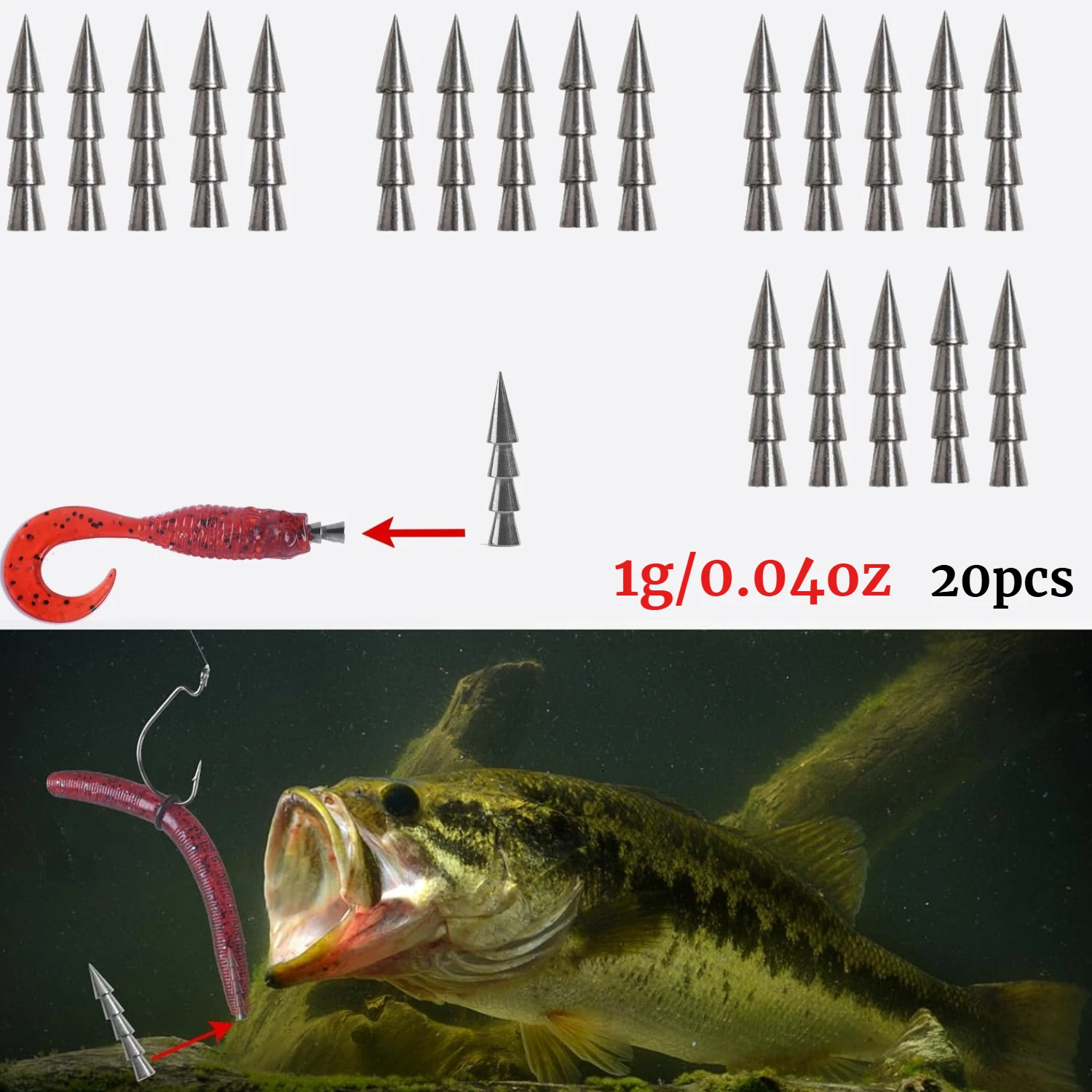 20 Stück/Set Angelblei-Einsätze 0,5g 1g 1,5g 2g Bleigewichte für Wurmköder Angelzubehör