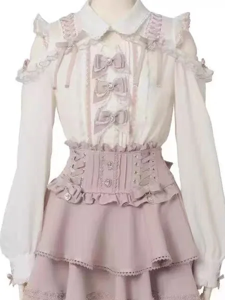 Sweet Style Lolita Lace Patchwork Shoulder Bared Long Sleeve Shirt Polyester Fiber Cool Sensation Sun Protection Women's Card...