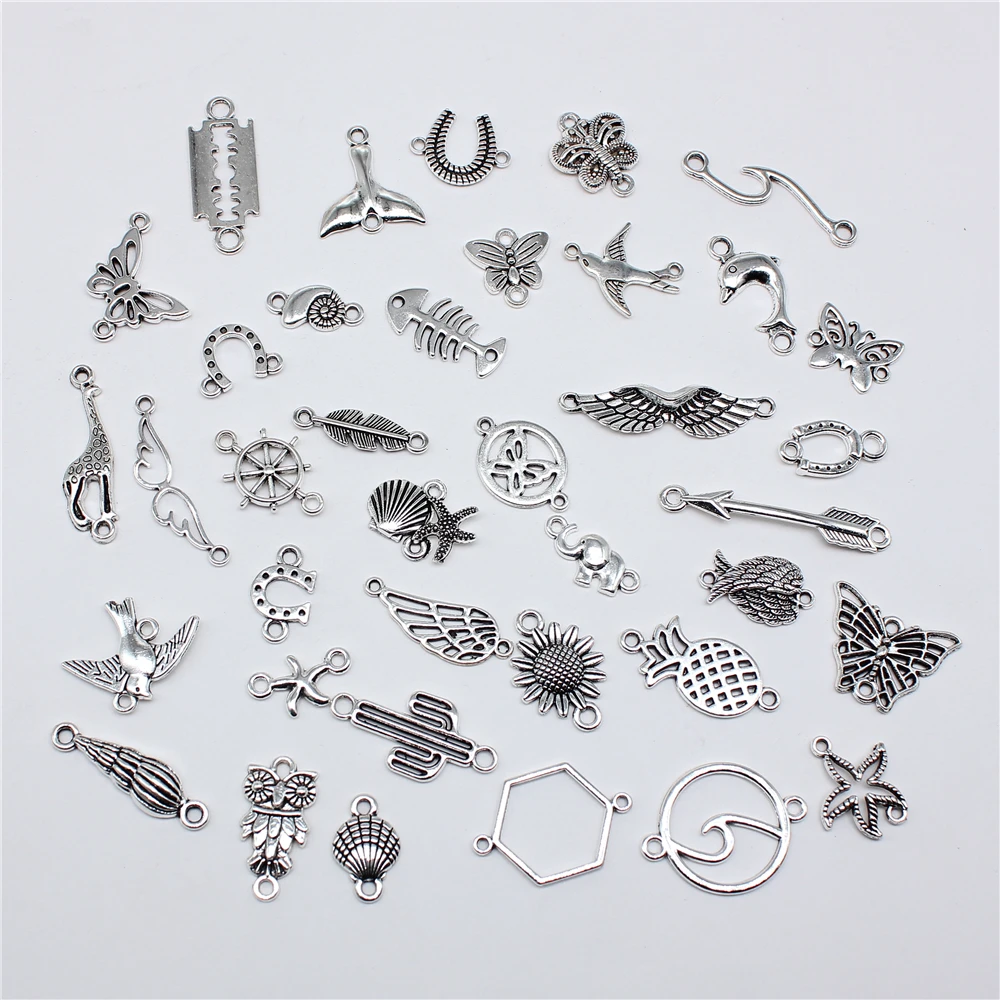 20 piezas conector de dijes DIY artesanía hecha a mano para la fabricación de joyas collar pendiente pulsera fabricación Chapado en plata antigua