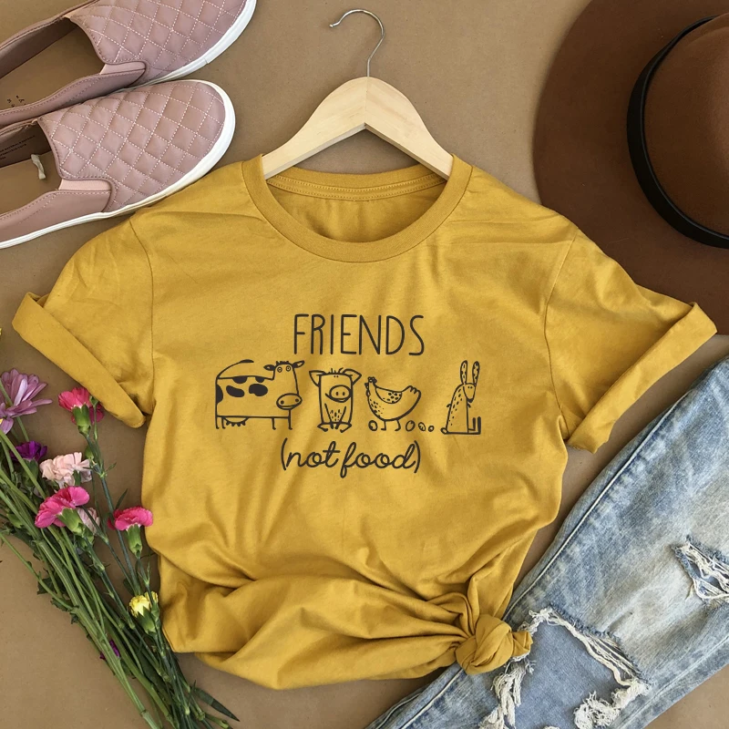 Newest Friends Not Animal Slogan T Shirt Vegan T-Shirts Womens Hipster Animals Graphic Tees Streetwear Casual Cotton Tops Tshirt