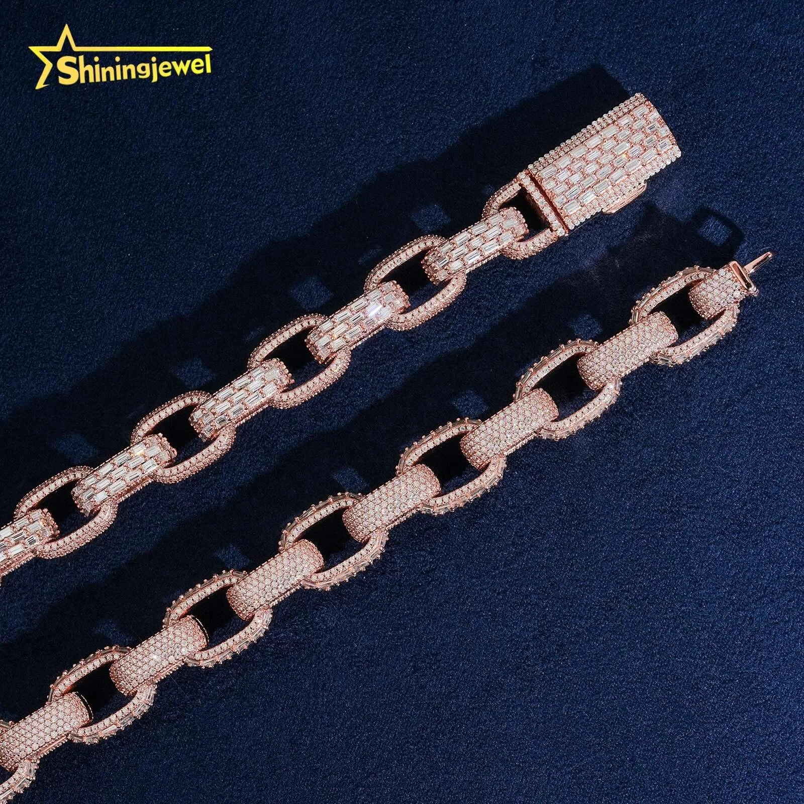 Hip Hop GRA Certified Iced Out Rose Gold 13mm Moissanite Cuban Link Chain Infinity Necklace，