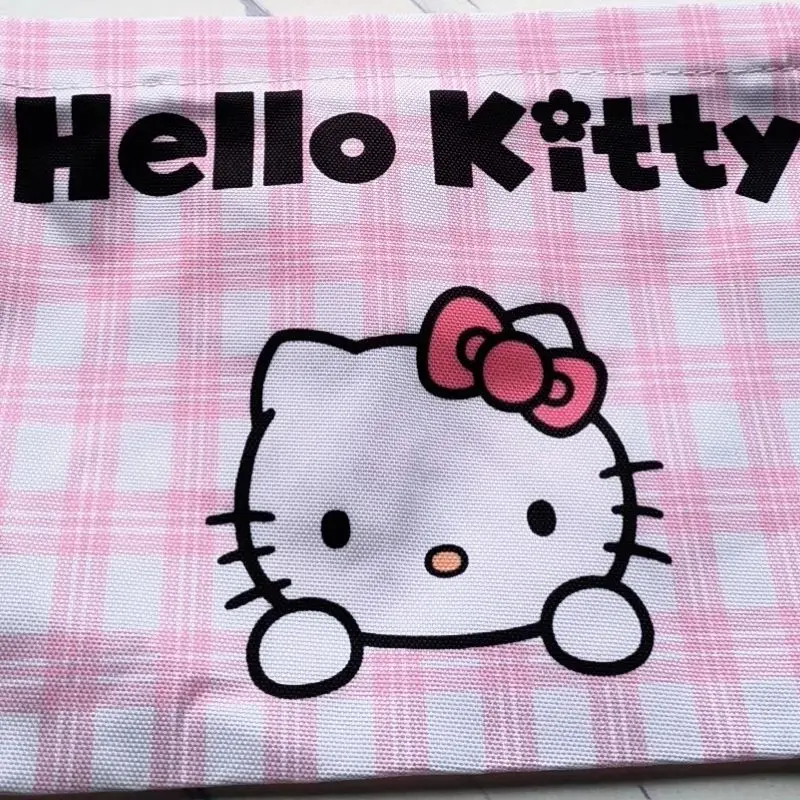 

Sanrio Hello Kitty Plaid Grids Clutch Bag Fun Cartoon Portable Student Large Capacity Storage Makeup Bag Anime Periphery Bag