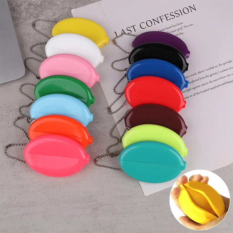 

Small Oval Coin Purse Mini Earrings Rings Storage Box With Chain Solid Color PVC Fashion Portable Bag Pendant