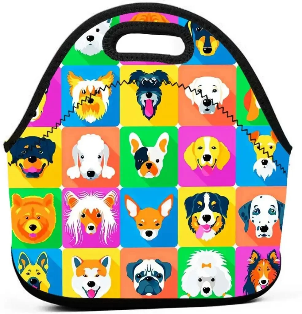 Dachshund Lattes Neoprene Lunch Bag Reusable Insulated Lunch Tote with Zipper Carrying Lunchbox for School Picnic Travel