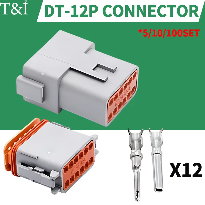 Deutsch DT 12P 12Pin 22-16AWG Waterproof Automobile Wire Connector Plug DT06-12S DT04-12P Male and Female Heads Socket Terminal