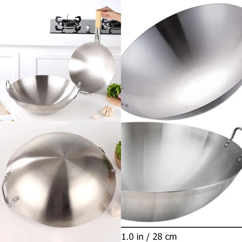 

28cm Dual-Handled Stainless Steel Wok Pan with Large Capacity, Suitable for Gas and Electric Cooktops, Multipurpose Frying and S