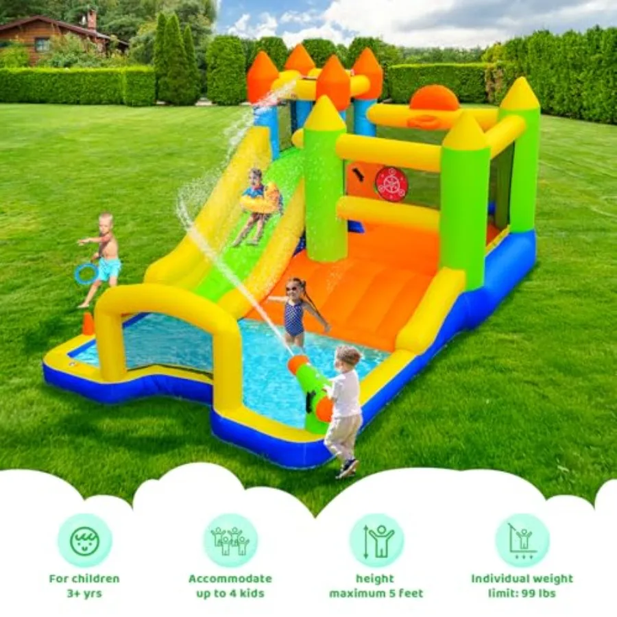 Dmuchany zamek dmuchany, dmuchana zjeżdżalnia wodna dla dzieci, zamek dmuchany 9 w 1 z długą zjeżdżalnią, ścianą do wspinaczki, basenem z kulkami, bramką do piłki nożnej, Blo