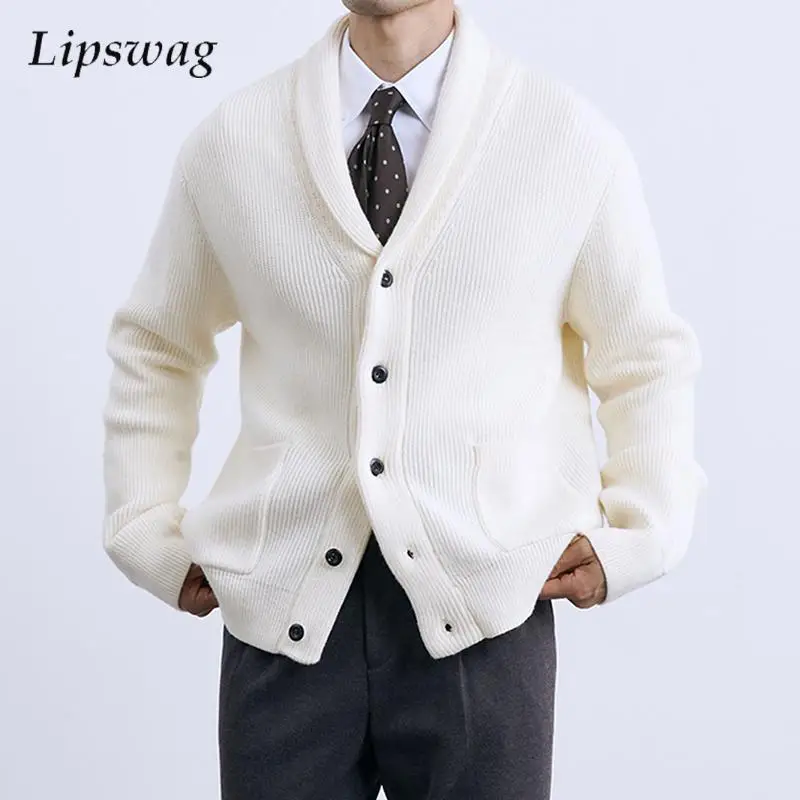 

Fall Winter Stylish Mens Sweatercoats Vintage Turn-down Collar Button Knit Cardigans Men Casual Solid Color Slim Sweater Jackets