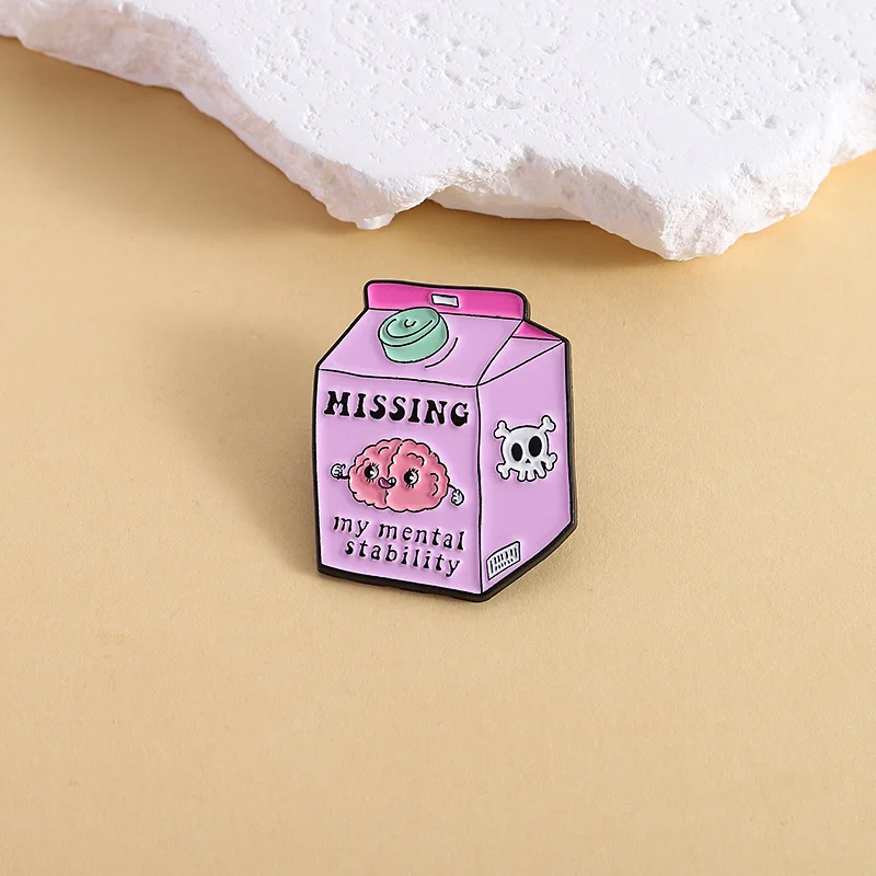 Versatile milk box shaped metal paint badge cartoon pink beverage clothing collar accessories brooch