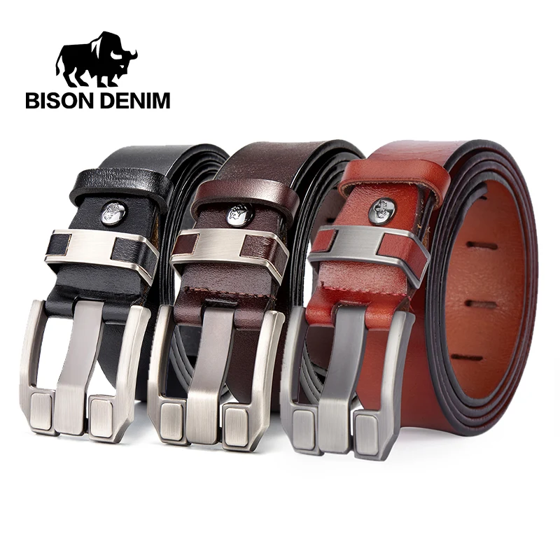 BISONDENIM Men High Quality Genuine Leather Retro Belt Luxury Designer Belts Men Cowskin Fashion Strap Male Jeans For Man Cowboy