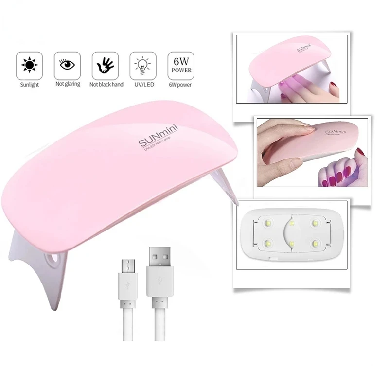 Mini UV LED Nail Lamp, Carregamento USB, Gel Polish, Cura, Máquina, Secador de unhas, Casa, Ferramentas profissionais, 6W, 6LEDs, 1Pc