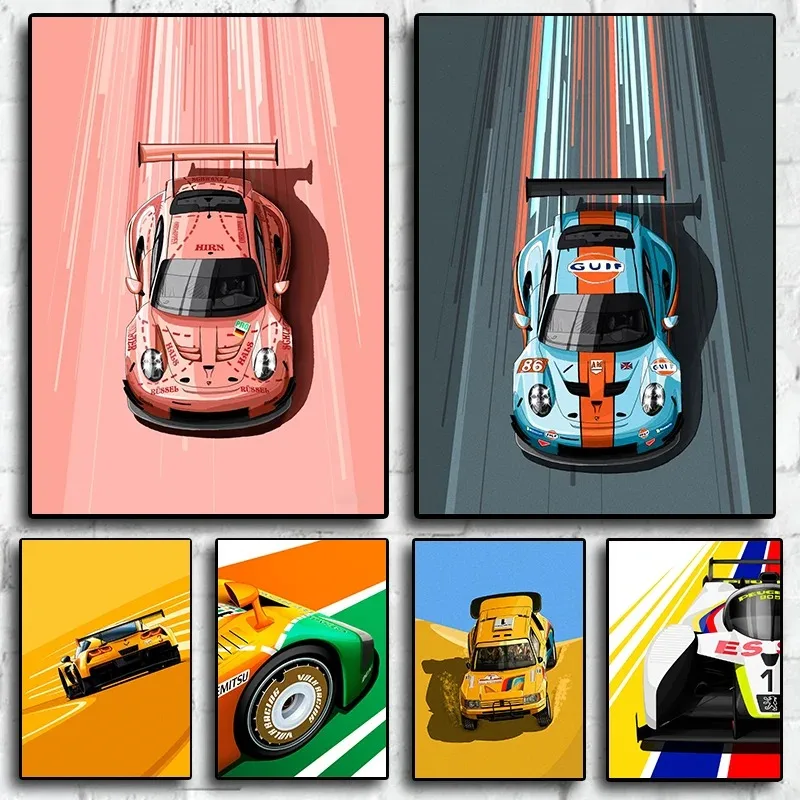 Modern Cartoon Racing Car Poster Canvas Painting Wall Art Racer Posters Aesthetic Motorsport for Living Room Boys Home Decor