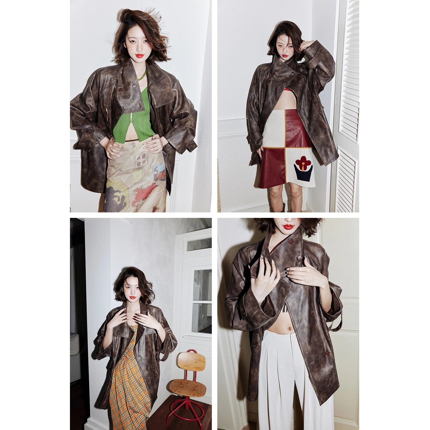 

Кожаное пальто Rosebanks коричневого цвета с вставками на плечах, воротником-стойкой и градиентной окраской, модное женское пальто с длинными рукавами