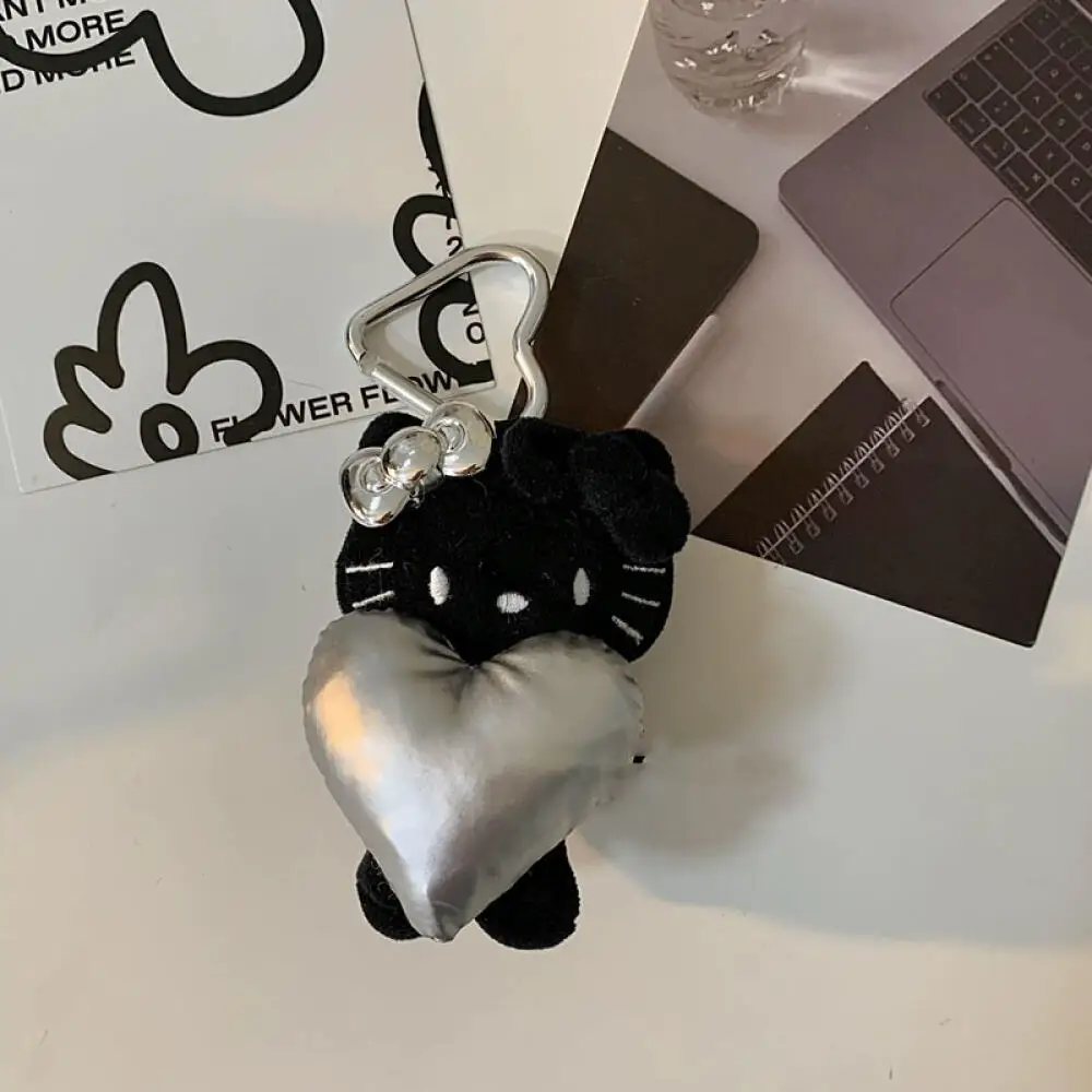 Hello Kitty Sweet Cool Dolls Keychain Kawaii Black and Silver Kitty Cat Bags Pendants Cute Backpack Decoration Accessories Gifts