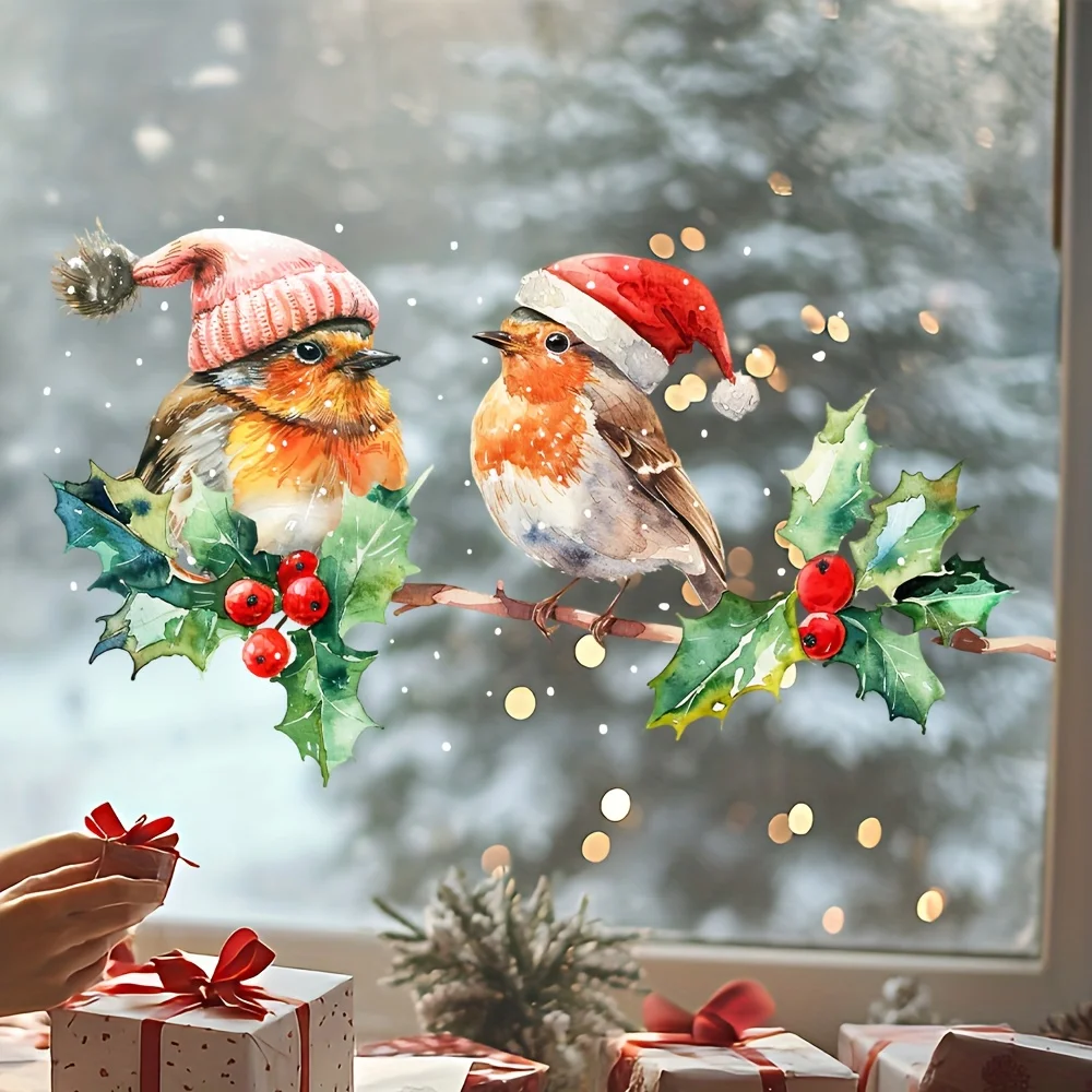 1pc uccelli invernali adesivi statici per finestre adesivi natalizi impermeabili decorazione in vetro per la casa soggiorno camera da letto caffetteria