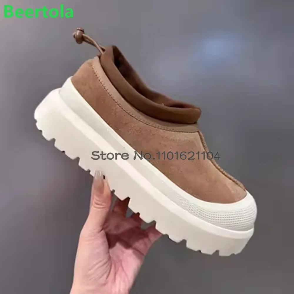 Round Toe Flat With Snow Boots For Female Women 2024 Winter New Slip-on Luxury Design Outside Mixed-color Casual Fashion Shoes