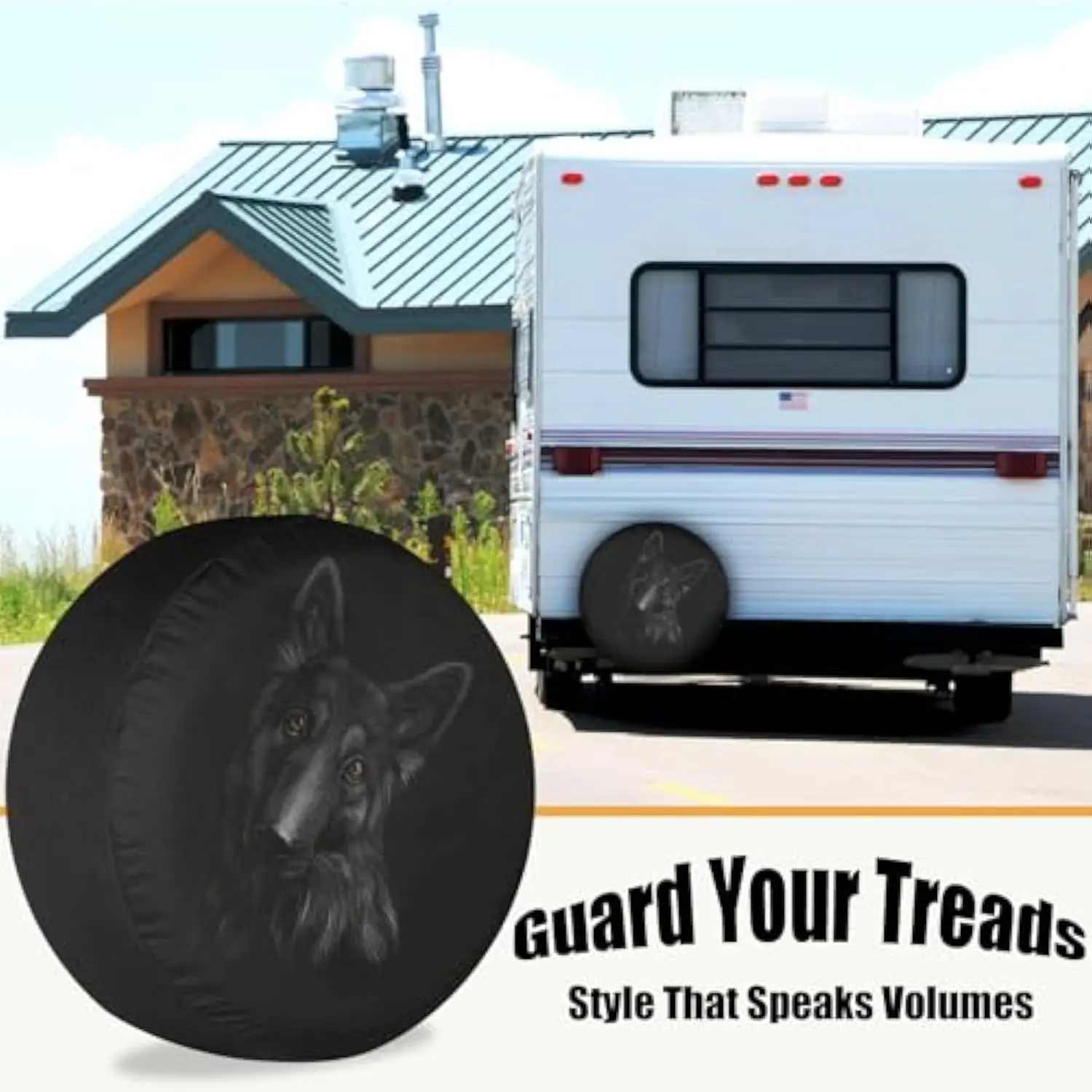 Black German Shepherd Dog Tire Cover Spare Wheel Protector for RV Trailer SUV Marine