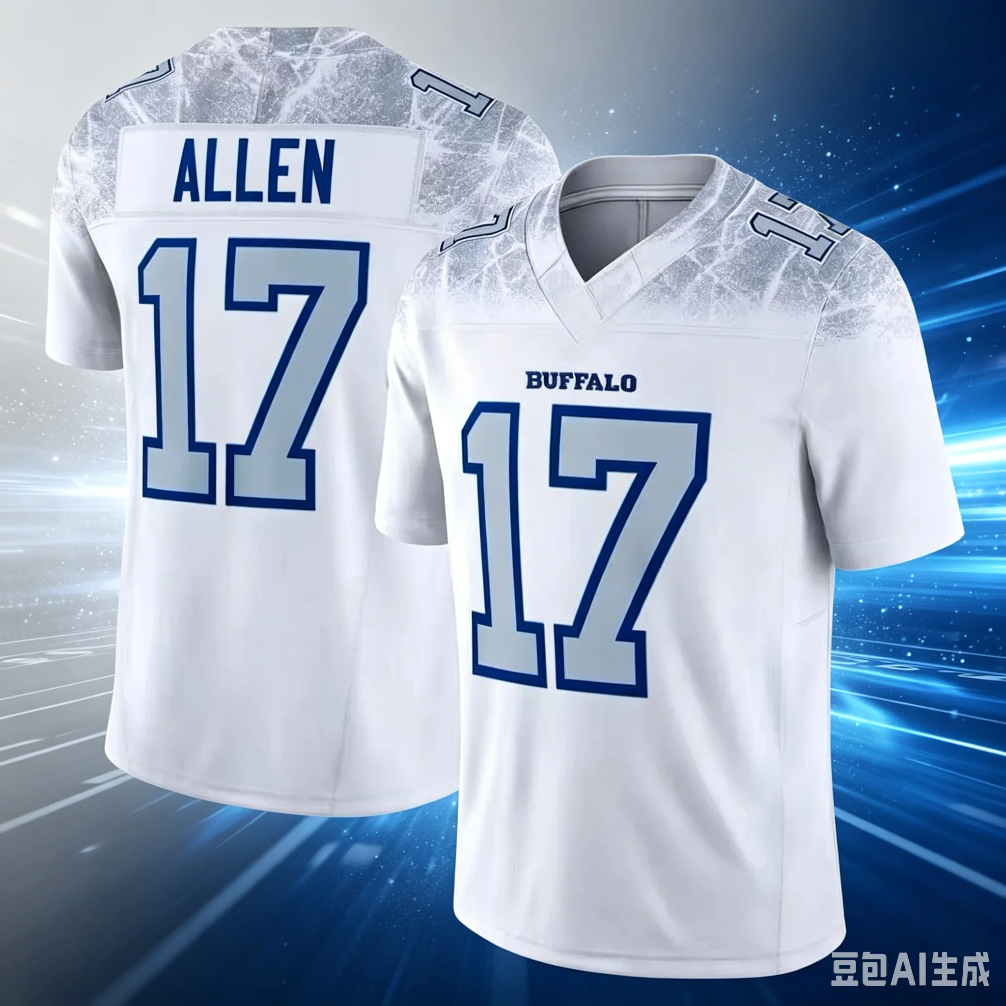 Neue Buffalo Bills für Männer # 17 Josh Allen Trikot Weiß V-Ausschnitt Name Nummer Kurzarm Sporttrikot für Fans Familienoutfit