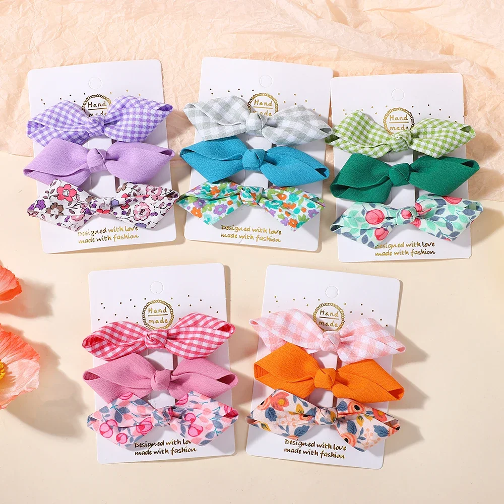 

RAINBOW BOWS 3Pcs Fresh Printing Hairpins Colorful Bowknot Hairclips for Girls Boutique Children Headwear Kids Lovely Hairgripes