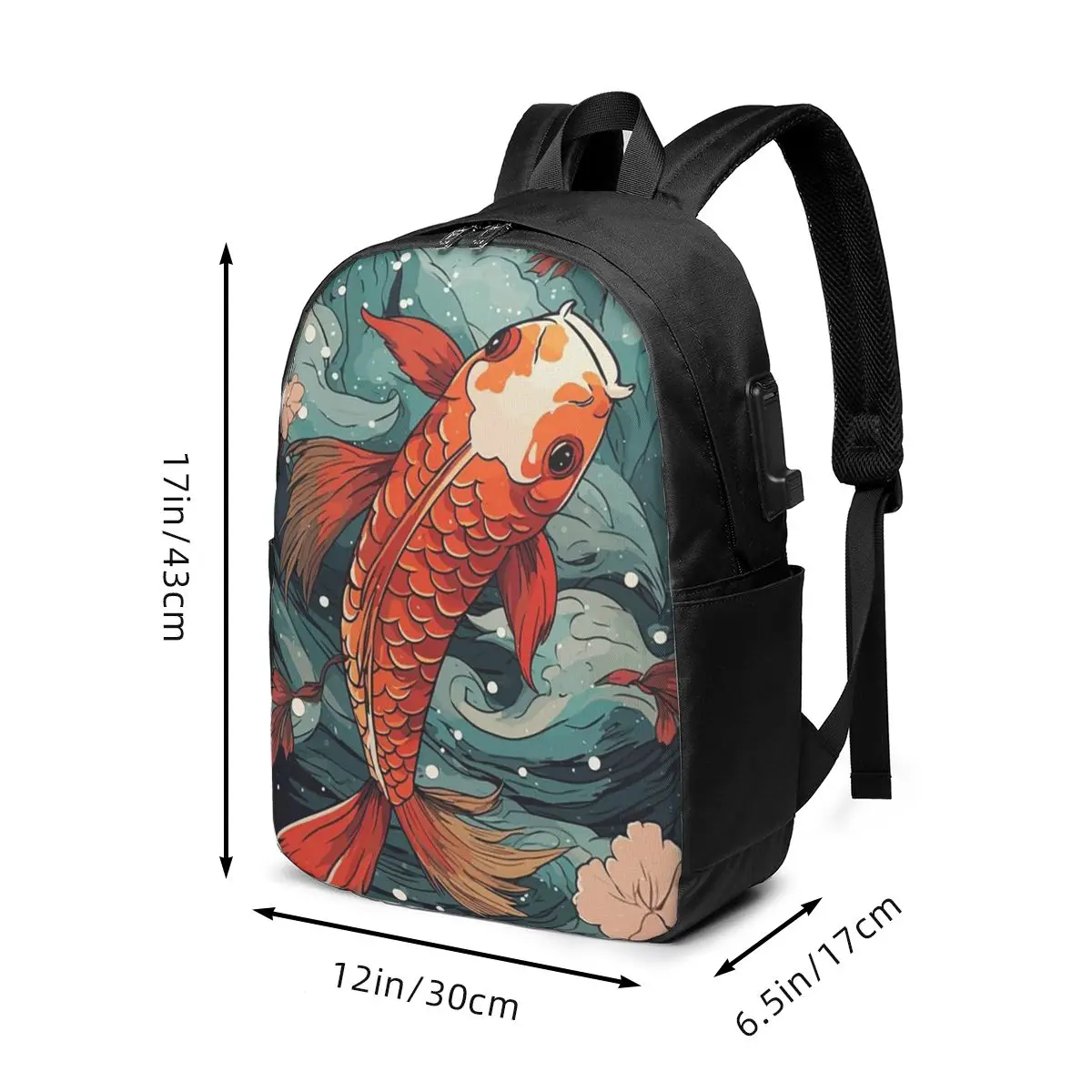 Lucky Koi Fish Painting Art Backpack Travel Notebook Bag Computer College Student School Bag Laptop Shoulder Bags for Men Women