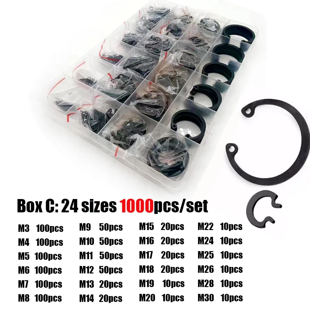 

450/850/1000pcs/set M3-M30 GB893 Black 65Mn Steel C Type Internal Circlip Retaining Clip Snap Ring for Hole Assortment Kit Set