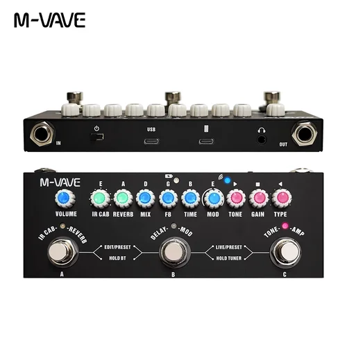 Imagen 2 del producto M-vave Cube BABY Pedal multiefectos para guitarra eléctrica/bajo/guitarra acústica 8 gabinetes IR simulación M-vave Pedal recargable