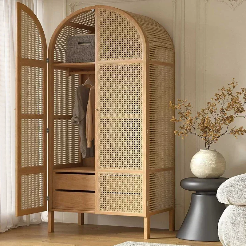 Rattan Woven WardrobeStorage Eco-friendlyRustic Minimalist Double Door Vintage No-installation