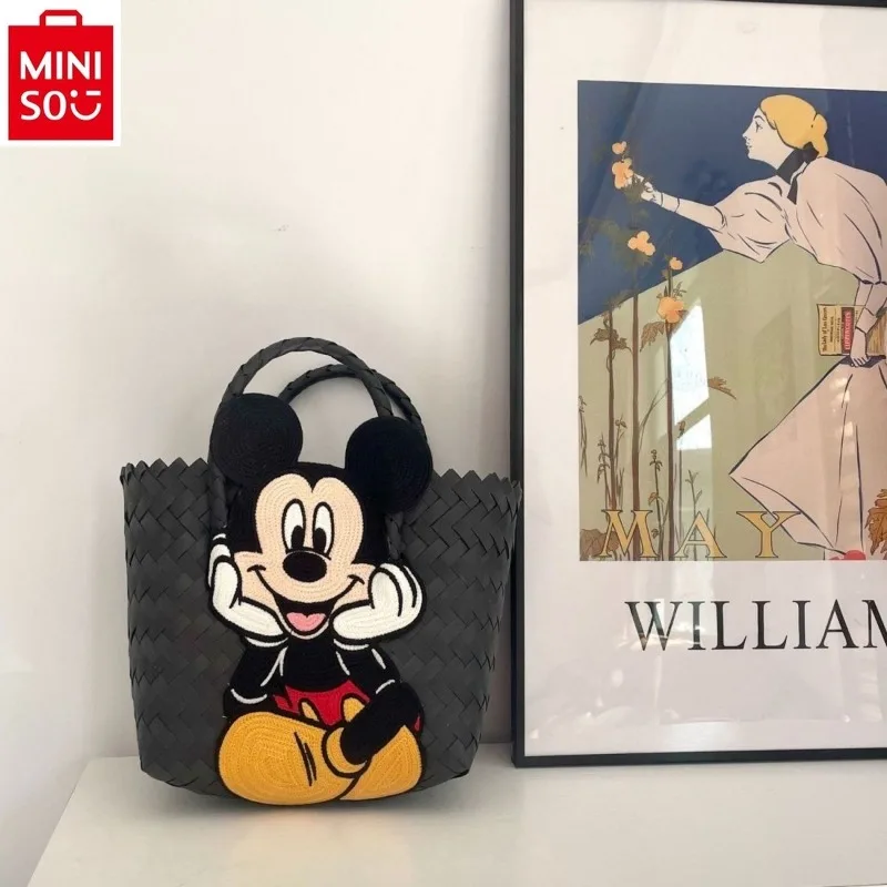 MINISO Disney Fashion Woven Michitote Bag Women's High Quality PVC Large Capacity Storage Outdoor Sweet Versatile Beach Bag