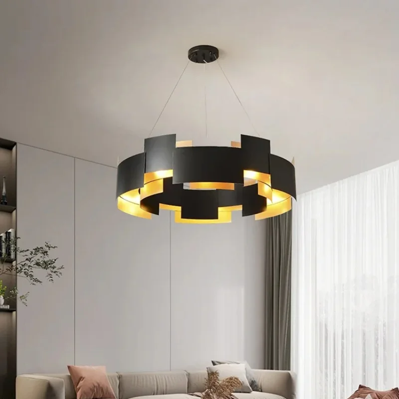 

Nordic Postmodern Creative Black and Gold Circular Pendnat Light Art Bedside Bedroom Study Homestay Designer Lighting Fixtures