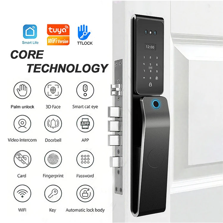 Tuya Smart Gate Lock High Security Fingerprint Touch Digital Password Swipe Card Waterproof Automatic Electric Lock for Home