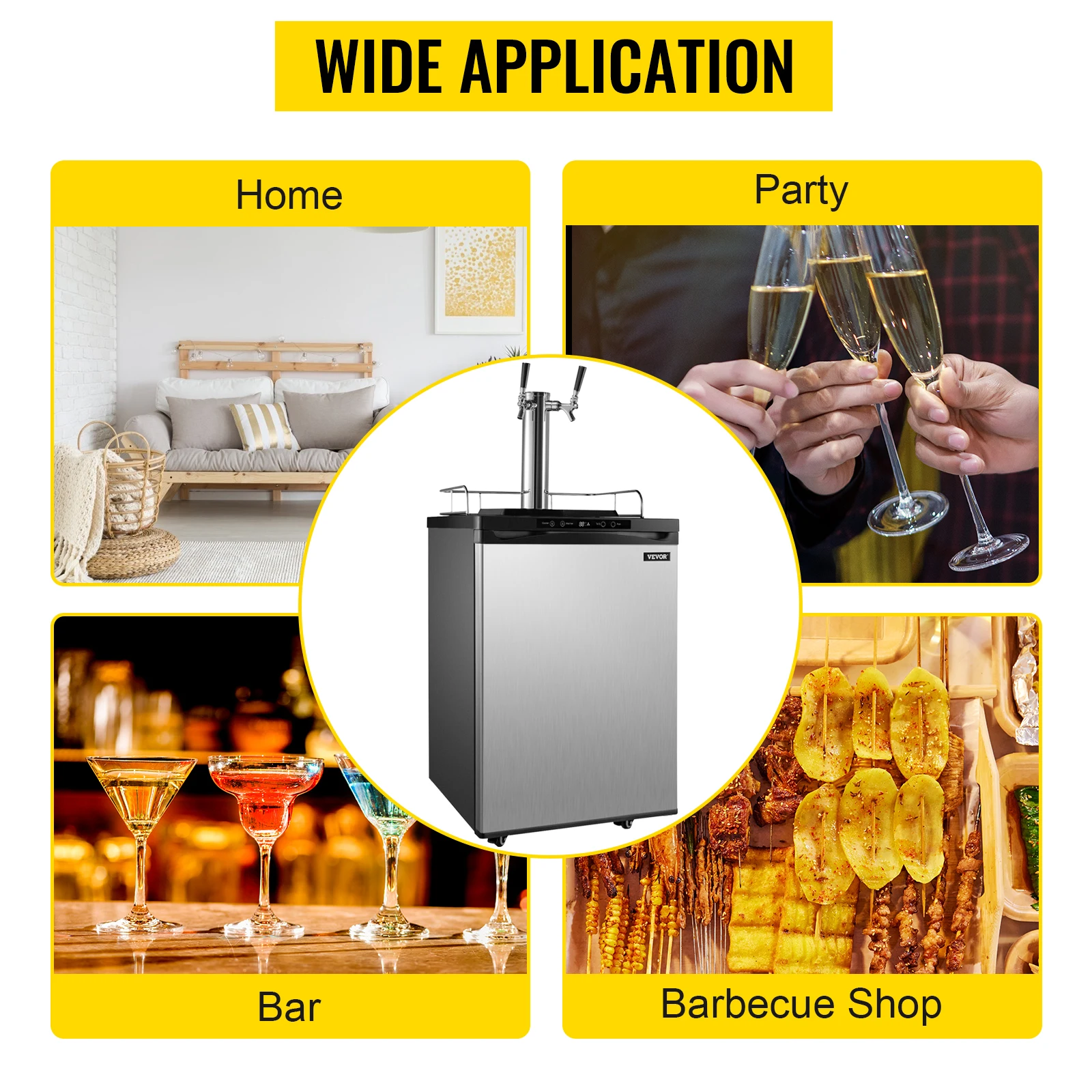 VEVOR 43Gal Bier Kegerator Dispenser Kühlschrank Freistehende Beweglichen Einzigen/Double Tap Kommerziellen Große Fass System Wein Kühlschrank