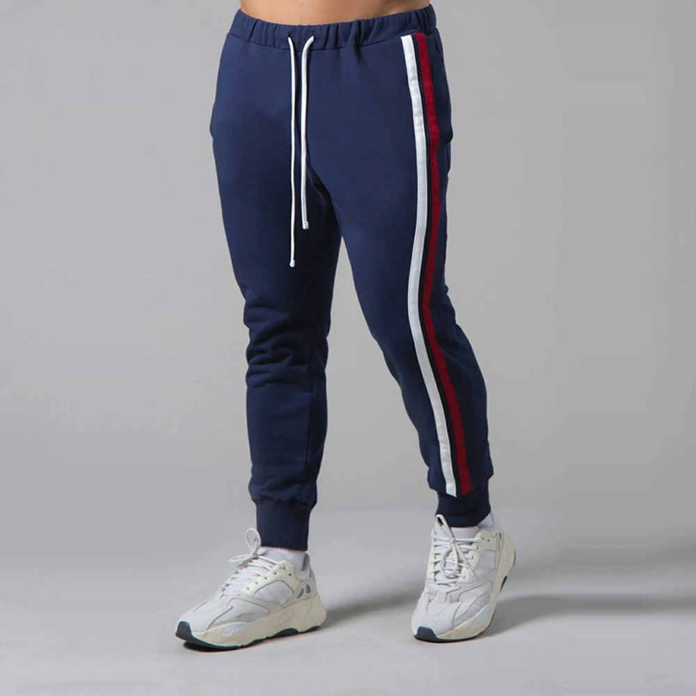 Pantalon de survêtement en coton à rayures latérales pour hommes, pantalons de jogging skinny, survêtement de musculation décontracté, pantalon de course, salle de sport, fitness, sport, fjMale