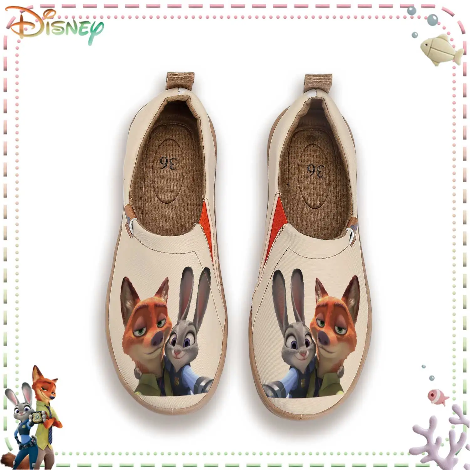 

Women's Disney Zootopia Slip-On Sneakers, Breathable Canvas Casual Shoes, Lightweight Loafers with Judy & Nick Print