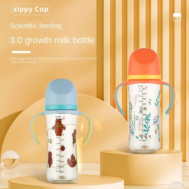 

Cartoon Style Milk Bottle Wide Caliber Anti Bloating And Anti Drop Straw Silicone Nipple Water Cup Newborn Baby Bottle