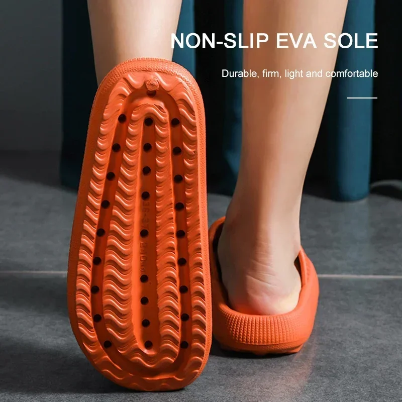 EVA Thick Sole 4cm Cloud Slippers Couple Solid Color Non-slip Indoor Home Shoes Heightening Soft Comfort Bathroom Summer Sandals