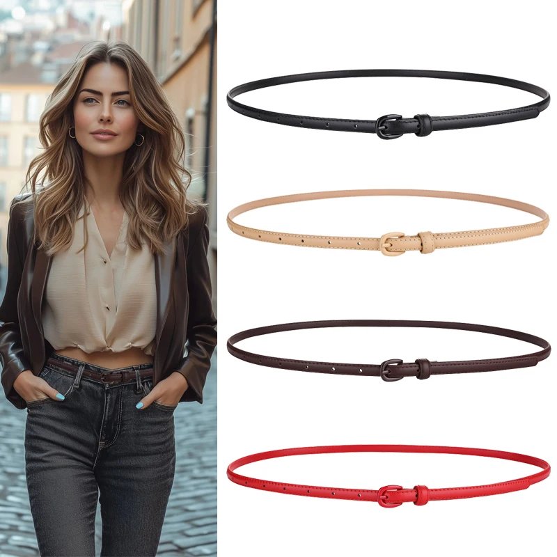 

Модный женский тонкий кожаный ремень из натуральной кожи с пряжкой для джинсов и платьев