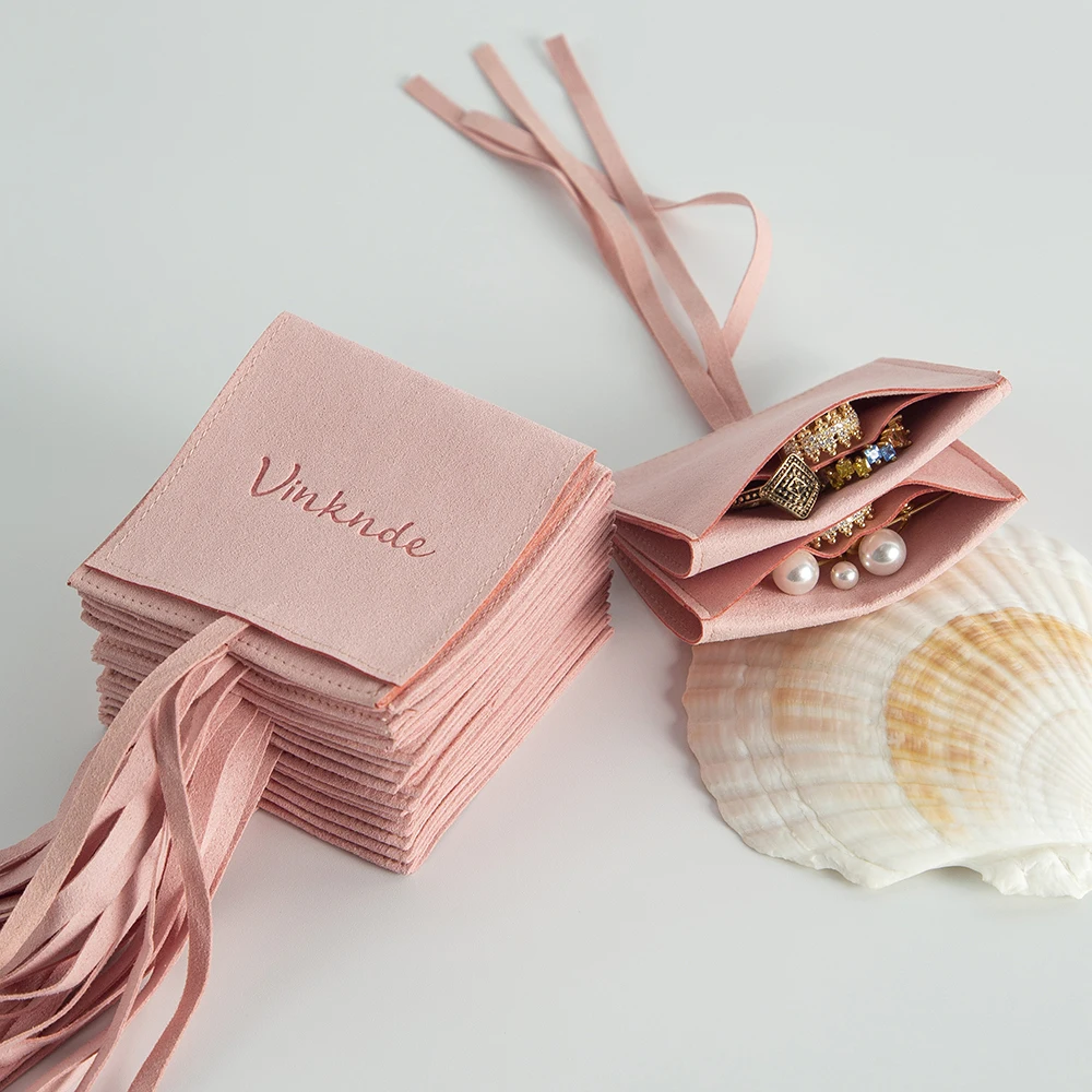 

Customed Logo 100pcs/lot Microfiber Jewelry Bags Debossed Print Gift Pouch Necklace Rings Earrings Bracelet Wedding Favors Party