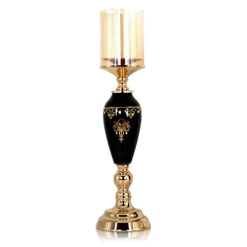 Candlestick ornament metal glass cover European light luxury restaurant romantic ornament home crafts