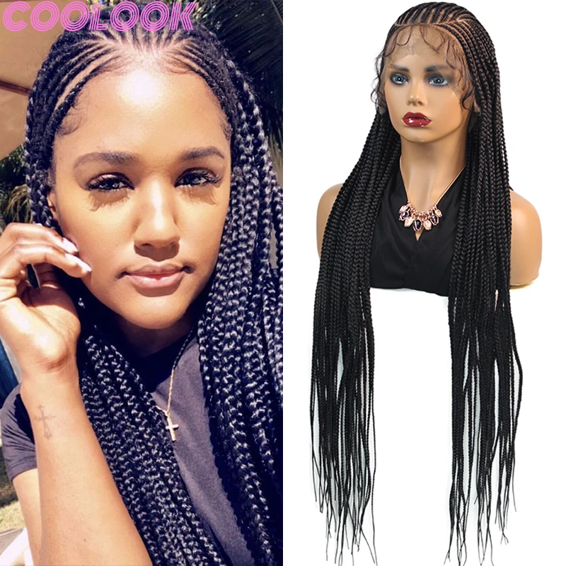 36 Inch Synthetic Full Lace Goddess Braid Wigs Knotless Artificial Crochet Braided Lace Frontal Wig Cornrow Braids Wig for Women