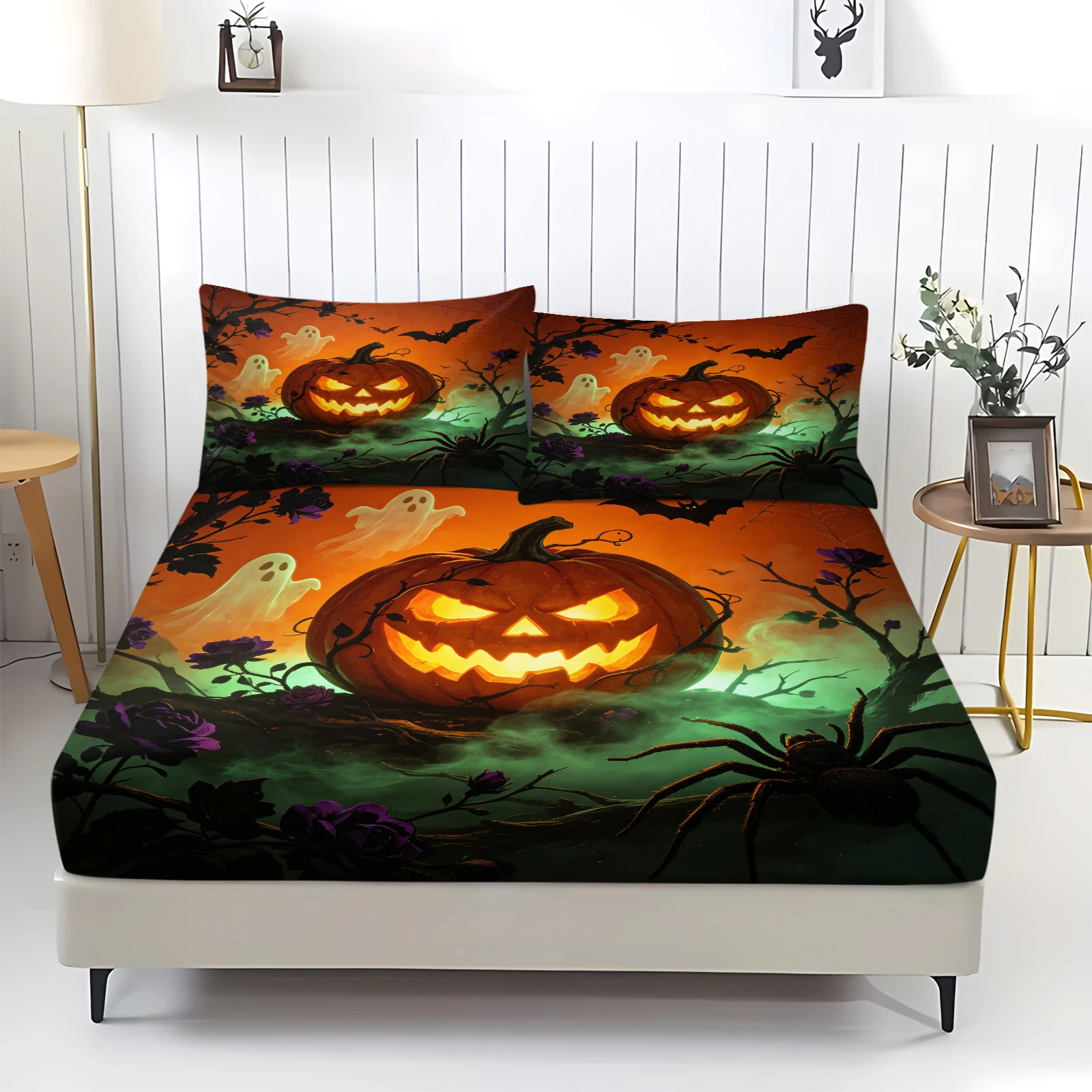 Halloween Pumpkin Ghost Spider - đánh giá và giá Bed Sheet Microfiber