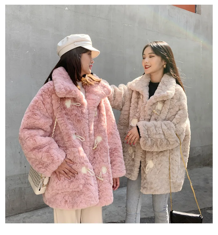 Women Faux Fur Mid Length Coats Jackets Turn Down Collar Coat Thick Warm Y2k Streetwear Jacket Elegant Work Autumn Winter