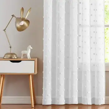 白色絨球薄紗窗簾,現代風格,可作房間隔間、窗簾或兒童房裝飾,適用於女孩臥室、客廳、嬰兒房等家居裝飾。 10 最佳銷售 兒童房窗簾 - №8