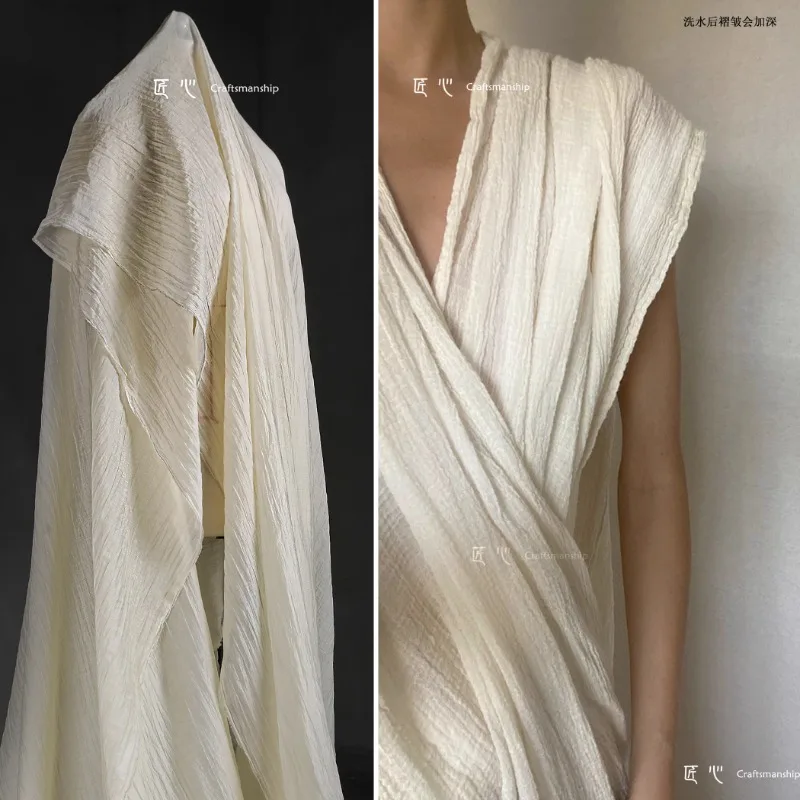 

Ravine Pleated Fabric By The Meter for Needlework Dress Shirt Skirt Diy Sewing Soft Comfortable Breathable Plain Cloth Apricot