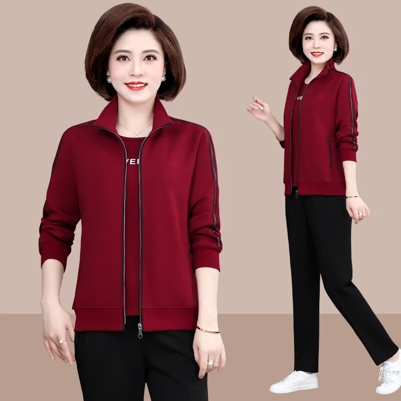 

Faionable Long Sve Sweatirt Jaet for Middle-Aged And ly Women Running Fitn Clothes Cotton Color Zipper