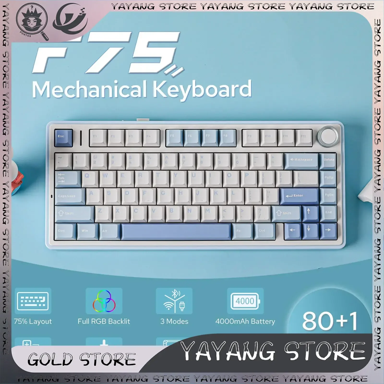 

Aula F75 Wireless Mechanical Keyboard 75% Layout OEM Profile Gasket Structure Hot-Swap RGB Bluetooth 2.4G Wired Gaming Keyboard
