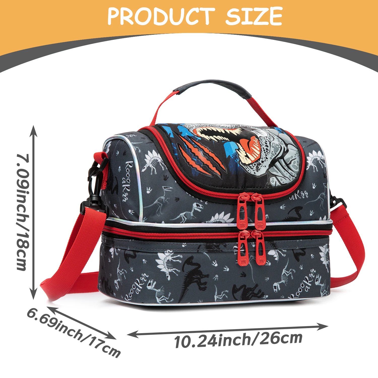 Durable Double Lunch Bag for Boys Holds Lunch Bag Water Bottle Snacks Suitable for Picnics and Daily Multiple Zippered Pockets