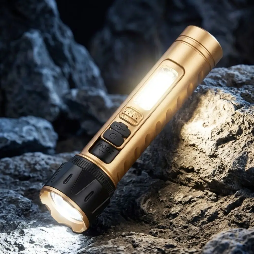 COB Side Light White Laser Flashlight 500M Long Range USB Charging Strobe Warning Torch Zoom Wide floodlighting