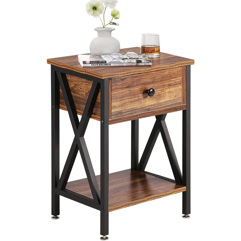 

Modern Versatile Nightstands X-Design Side End Table Night Stand Storage Shelf with Bin Drawer for Living Room Bedroom,